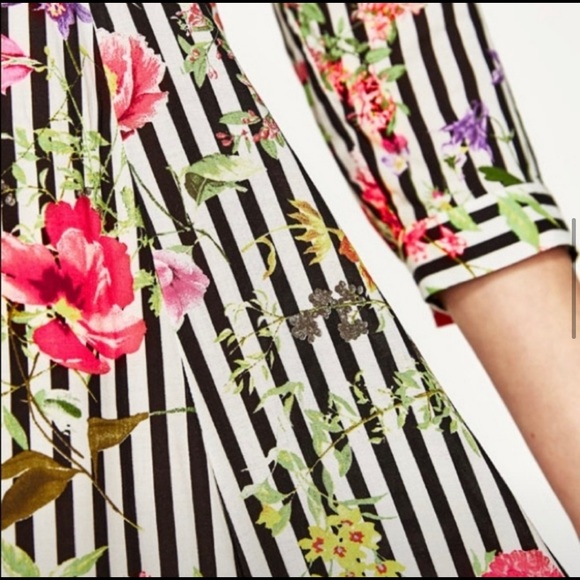 Zara women's maxi shirt dress striped floral - Picture 8 of 16